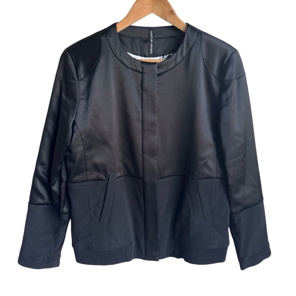 Marc Cain Sport Satin Jacket Sz 6 N3 Black Full Zip Designer Classic Sporty EUC